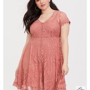 Plus Size Blush Pink Lace Button Shirt Dress
